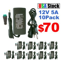 100-240V осветительные трансформаторы AC/DC12V 5A Power Suppy Table Top Adapter Adadapter 60 Вт 12 В 5a Переключательный переключатель Переключатель Адаптер Переключатель 5.5x2.5 5.5x2,1 мм DC Plug Crestech