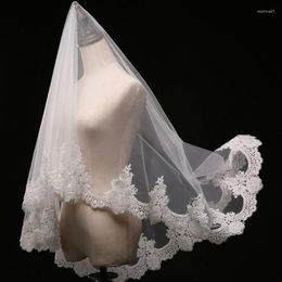 Bridal Veils Short One Layer Tulle Veil Without Comb Lace Edge White Ivory