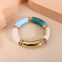 Bangle Retro Style Stretch Bracelet For Women Female Marble Grain Tube Temperament Resin Acrylic Modern Jewellery