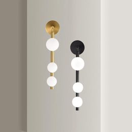 Wall Lamps Nordic Bedside Golden Black Light Modern Earring TV Background Sconces With Glass Lampshade For Stair Hair Salon Lamp