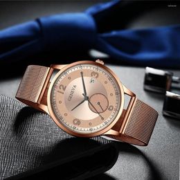 Wristwatches Luxury Fashion Rhinestone Single Eye Roman Index Numeral Calendar Dial Quartz Stainless Steel Mesh Belt Men's Wrist Watch Elite