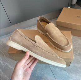 LP Suede LoroPiano Casual Cow Shoes Loafers Top Men's Flat Low Leather Oxfords Moccasins Walk Comfort Loafer Slip Loafer Rubber Sole Flats Eu38-46