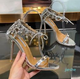 2023 n sandals Designer Rhinestone studded heel shoe top quality Leather sole sandal Abnormal 9.5CM Heels Sandals 35-41size