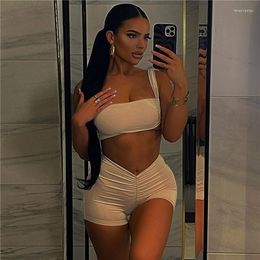 Women's Tracksuits Wind 2023 Summer Women's Fashion Sexy One Shoulder Open Navel Small Tank Top Slim Fit Low Waist Shorts Set