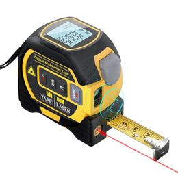 Tape Measures 3in1 LCD Laser Rangefinder 5m Tape Measure Ruler Distance Meter Building Measurement Device Area Volumes Surveying Equipment 230516