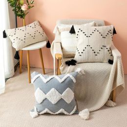 Pillow Case Exclusive For Cross-Border Cotton Style Cushion Nordic Morocco Handmade Embroidery Tufted Geometric Tassel Cover