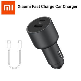 Accessories Original Xiaomi 100W Car Charger Dual USB Quick Charge Mi Car Charger USBA USBC Dual Output LED Light With 5A Cable