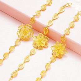 Link Bracelets Women Bracelet Wrist Chain Rose Flower Design 18k Gold Color Real Lady Jewelry Gift