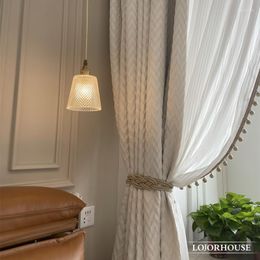 Curtain French Curtains For Living Dining Room Bedroom Beige Embossed High Precision Cotton Linen Light Luxury Window
