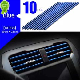 New 10 Pcs blue Car Air Vent Grille Switch decoration Trim Sticker U Style Air Conditioner Outlet Decoration Strip Car Decoration