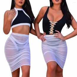 Skirts BKLD 2023 Summer Slim Women Sheer Mesh High Waist White Black Bodycon Pencil Skirt Sexy Transparent Beach Cover Up