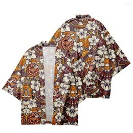 Ethnic Clothing Cartoon Flower Printed Loose Kimono Beach Shorts Cardigan Summer Casual Couple Women Men Haori Yukata Streetwear