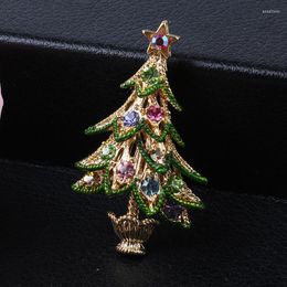 Brooches Fashion Shiny Rhinestone Christmas Tree Brooch Luxury Star Pin For Teens Pink Zircon Women Party Jewelry Cute Girl Birthday Gift