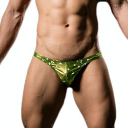 Underpants Sexy Men's Briefs PU Leather Penis Pouch Gold Blocking Underwear Thongs G-string T-Back Open Breathable Costume Brief