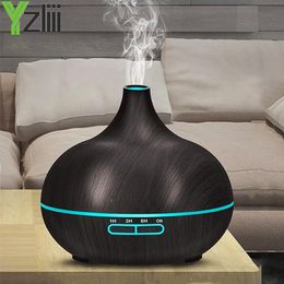 Steamer High Quality 550ml Aromatherapy Essential Oil Diffuser Wood Grain Remote Control Ultrasonic Air Humidifier with 7 Colors Light 230515