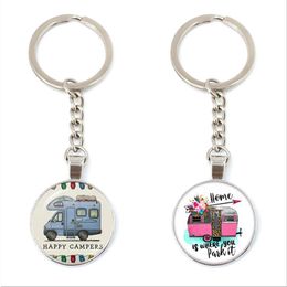 New Arrival Cute Camper Waggon Keychain, I Love Camping Key Chain Key Ring Vacation Travel Memorial Gift