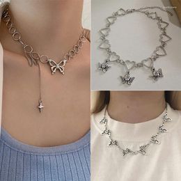 Chains Butterfly Necklace Choker Chain Heart Tassel Creative Fashion Wholesale Silver Color Jewelry Accessories Custom Women