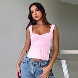 Women's Tanks 2023 Spring Summer Ruched Low-Cut Sexy Split Crop Top Fashion Slim Small Camis Women Y2K Casual Tank Tops