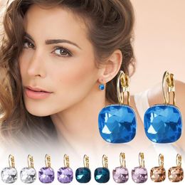 Stud Earrings Cute For Women Blue Zircon Retro Hoop Crystal Huggie Personality