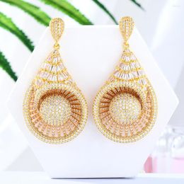 Dangle Earrings Siscathy Africa Dubai Luxury Drop Women Cubic Zirconia Gold Colour Hollow Hanging Earring Party Celebration Fine Jewellery