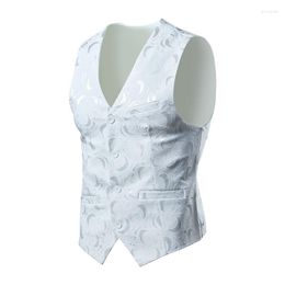 Men's Vests 2023 Luxury Business Jacquard Suit Vest Men Slim Fit Tops Black White Wedding Social Dance Party Dress Size 6XL 7XL 8XL