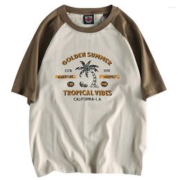 Men's T Shirts Men's Tees Leisure Beach Style Coconut Tree Print Short Sleeve T-shirt Cotton Washed Loose Tshirt Top Male