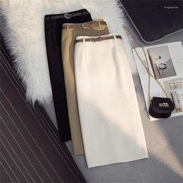 Skirts Summer Skirt Black AHigh Waist Casual Office Silk Y2k Harajuku Korean Style Clothes Faldas Para Mujer With Belt