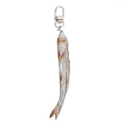 Keychains Funny Pacific Saury Keychain PVC Martin Fish Simulation Food Grilled Sea Key Chain Pendant Buckle Bag Decor Accessories