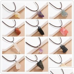 Pendant Necklaces Trendy Irregar Natural Stone Geometry Shape Crystal Quartz Necklace For Women Rope Chain Jewellery Drop Deliv Dhgarden Dhl1M