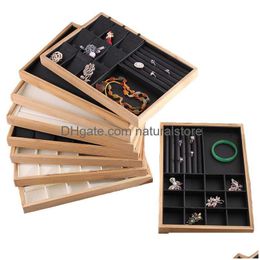 Jewellery Tray Pu Leather Bamboo Display Necklace Bracelet Bangle Rings Earrings Organiser Holder Showcase Drop Delivery Packaging Otsmi