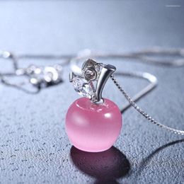 Pendant Necklaces Crystal Pink Opal Apple Shape Necklace For Women Fashion Jewellery Gift