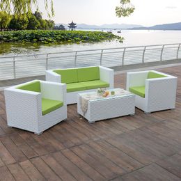 Camp Furniture White Rattan Sofa Combination Outdoor Balcony Single Chair And Tea Table Living Room Courtyard