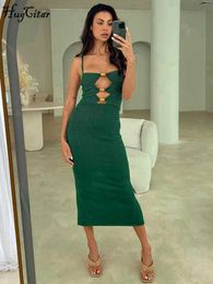 RUKAS Ribbed Sleeveless Slips Solid Hollow Out Slit Elegant Sexy Bodycon Maxi Dress 2023 Summer Women Birthday Party Outfit
