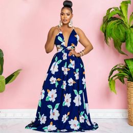 Casual Dresses African For Women High Waist Sleeveless Robe Summer Fashion Print Elegant Chic Oversize Shoulder Strap Beach Dress