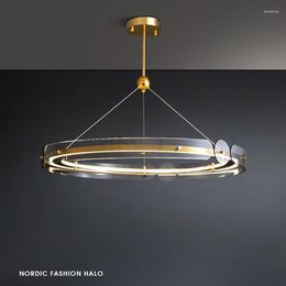 Chandeliers Glass Chandelier Modern Luxury Style Gold Ring Lamp For Parlour Bedroom/Living Room Kitchen Cord Adjustable Pendant