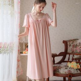 Women's Sleepwear Cotton Nightgown Women Short Sleeve Long Dress Sweet Princess Ruffle Nightie Pink Vintage Victorian Style Night Wear