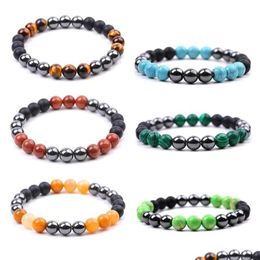 Beaded 8Mm Men Natural Stone Strand Bracelet Black Hematite Tiger Eye Malachite Kallaite Beads Bangles Bracelets For Women Y Dhgarden Dh5Ge