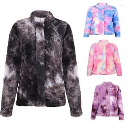 Women's Hoodies Women Zip-up Turn-down Collar Pink Tie Dye Printed Pocket Long Sleeve Korean Style Trendy Casual BF Ulzzang Haraju