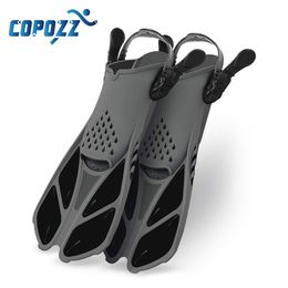 Fins Gloves COPOZZ Adjustable Short Adult Snorkel Foot Swimming Flippers Fins Beginner Water Sports Equipment Portable Diving Flippers Men 230515