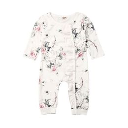 Rompers Citgeett Spring Autumn born Baby Girl Cotton Flower Print Ruffle Romper Jumpsuit Long Sleeves Outfit Fall Set 230516