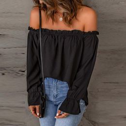 Women's T Shirts 2023 Spring Summer French Chic Elegant Strapless Tops Women's Fashion Loose Bell Sleeve Top Casual T-shirts