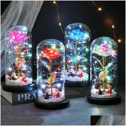 Decorative Flowers Wreaths Eternal Rose Beauty And Beast In Flask Led Flower Light Glass Dome Mothers Day Gift Home Decora Dhdtt