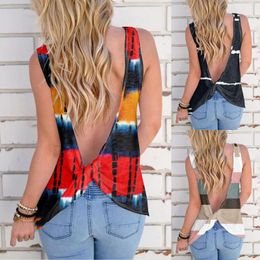 Women's Tanks Women Sexy Tie-dyed Vest Sleeveless Backless Cross Knot Tank Top 90s Grils Lady Tops Open Back Knotted Female Clothes