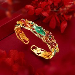 Bangle Women With Beautiful Flower Design 18k Gold Color Real Bridal Solid Jewelry Gift