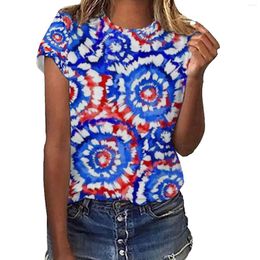 Women's T Shirts Womens Casual America Flag Print O Neck Short Sleeve Blouse Tops Tees Shirt Satin