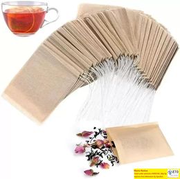 Tea Philtre Bag Strainers Tools Natural Unbleached Wood Pulp Paper Disposable Infuser Empty Bags with Drawstring Pouch