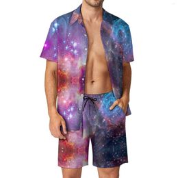 Men's Tracksuits Colourful Sky Print Men Sets Super Galaxy Casual Shorts Outdoor Shirt Set Summer Hawaii Suit Short Sleeves Oversize