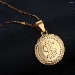 Pendant Necklaces Gold Color Rock Hip Hop US Dollar Money Symbol Sign Round Necklace Trendy Chain Jewelry