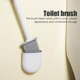 Brushes TPR Silicone Toilet Brush Flat Head Flexible Wall Mounted Toilet Bowl Cleaner Brush Holder Set Detachable Handle For WC Bathroom