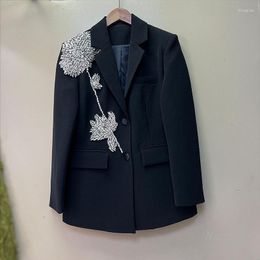 Women's Suits Black Blazer Women 2023 Spring Summer Chic High-End Young Lady Temperament Diamond Flower Heavy Industry Suit Jacket